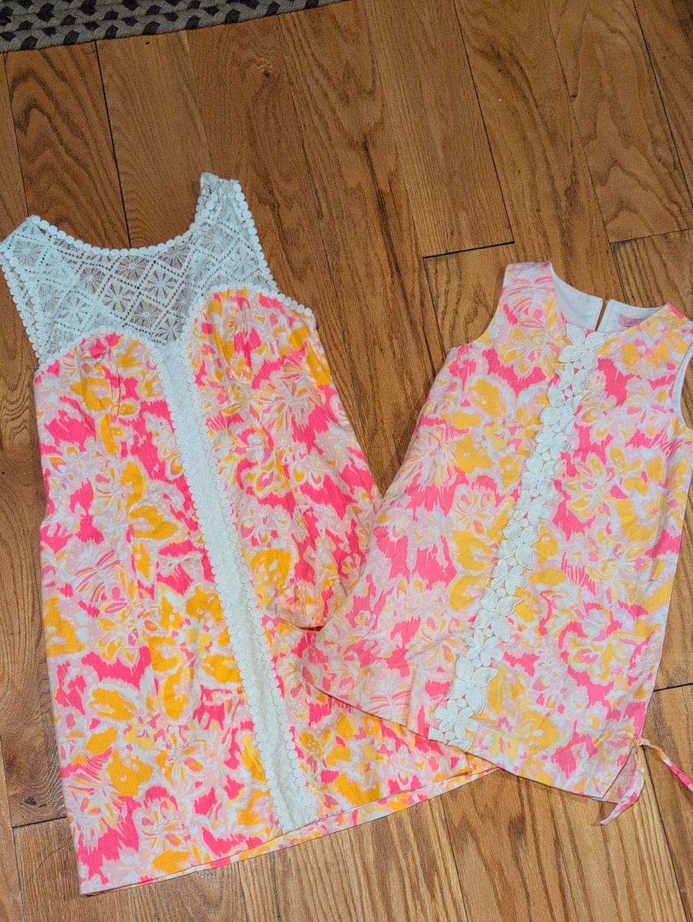 Lilly Pulitzer Mommy And Me Pink & Yellow Floral Tank Top with Lace Trim - Picture 1 of 3